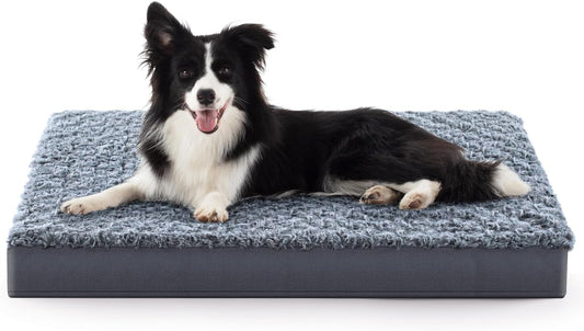 JOEJOY Orthopedic Dog Bed for Extra Large Medium Dogs, Big Egg-Crate Foam Dog Bed with Removable Waterproof Cover, Soft Rose Plush Pet Bed Mat with Non-Slip Bottom, Machine Washable (36"X27"X3")