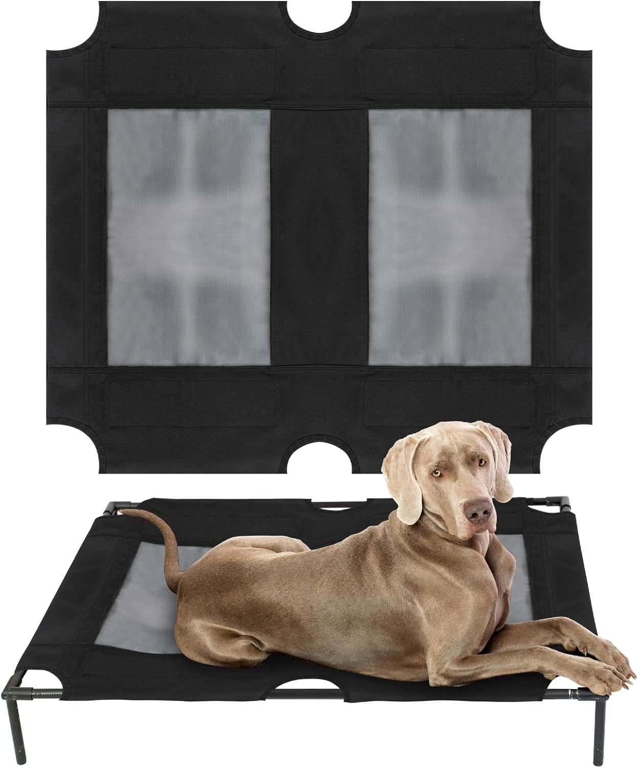 2 Pcs Elevated Dog Bed Replacement Cover Raised Pet Cot Replacement Cover with Mesh Panel 36 X 30 Inch for Outdoor Indoor, Cot Not Included, Black