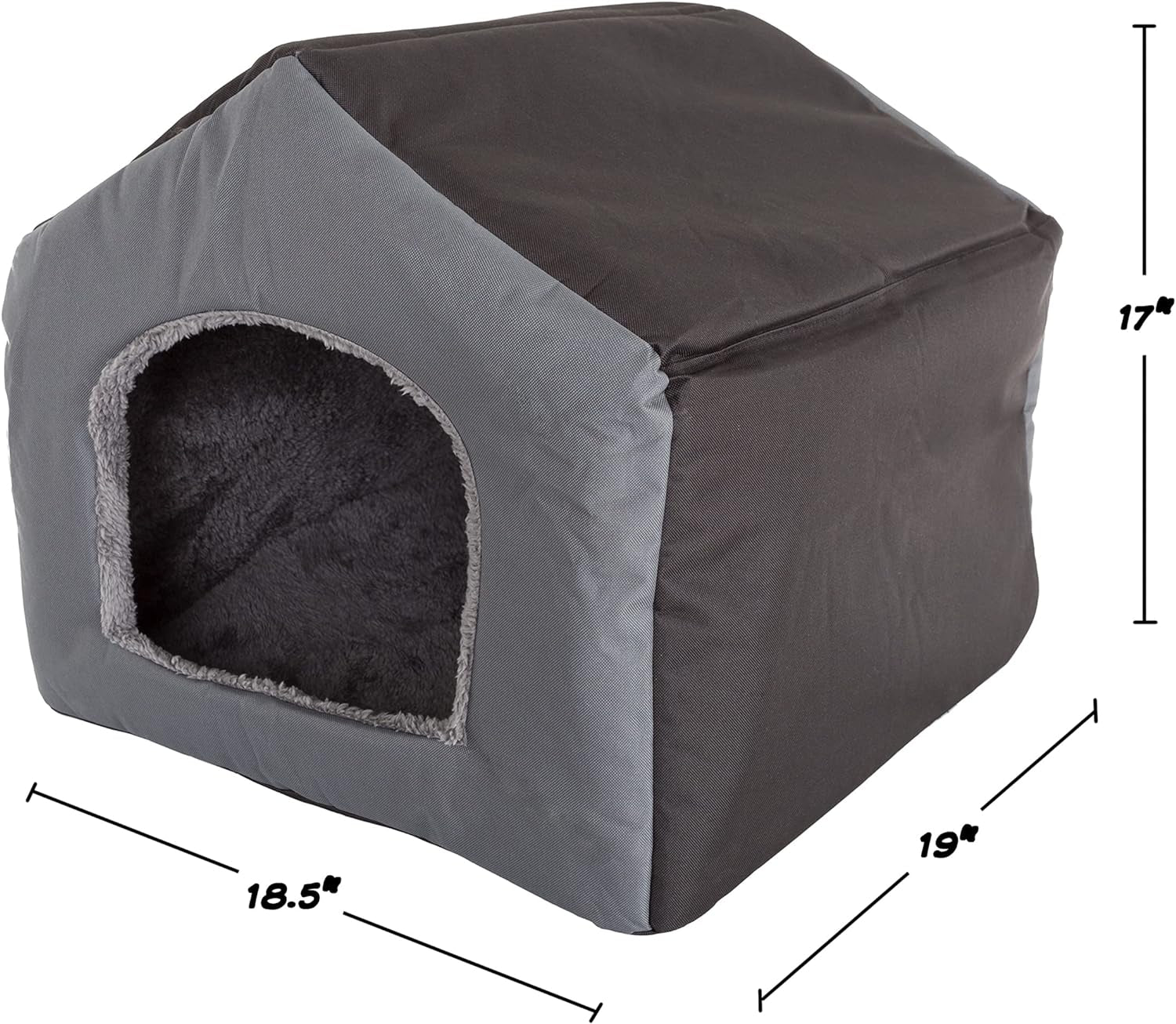 Dog House - Indoor Dog House with Removable Sherpa Cushioned Pad - Pet Bed for Small Dogs, Cats, or Kittens - Dog Houses by PETMAKER (Gray)