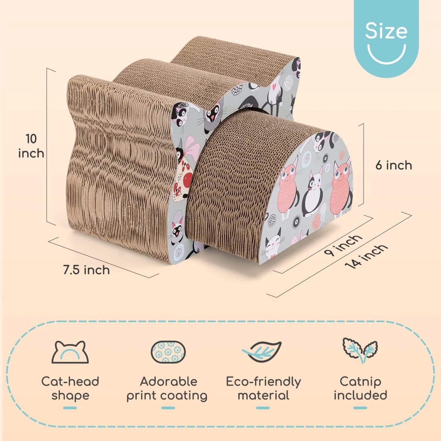 Nobleza Cat Scratcher Cardboard, 2 in 1 Reversible Scratching Pad, Recyclable Corrugated Scratch Toy with Cat-Head Shape, Cat Scratch Lounge for Furniture Protection