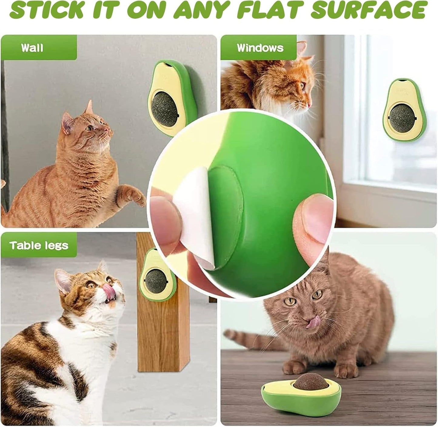 3 Pack Catnip Ball Toys, Squash Edible Cat Nips Organic Balls, Catnip Ball Wall Mount, Crab Avocado Catnip Cat Toy for Cats Kittens Lick, Teeth Cleaning, Natural Effective Engaging Play (Green)