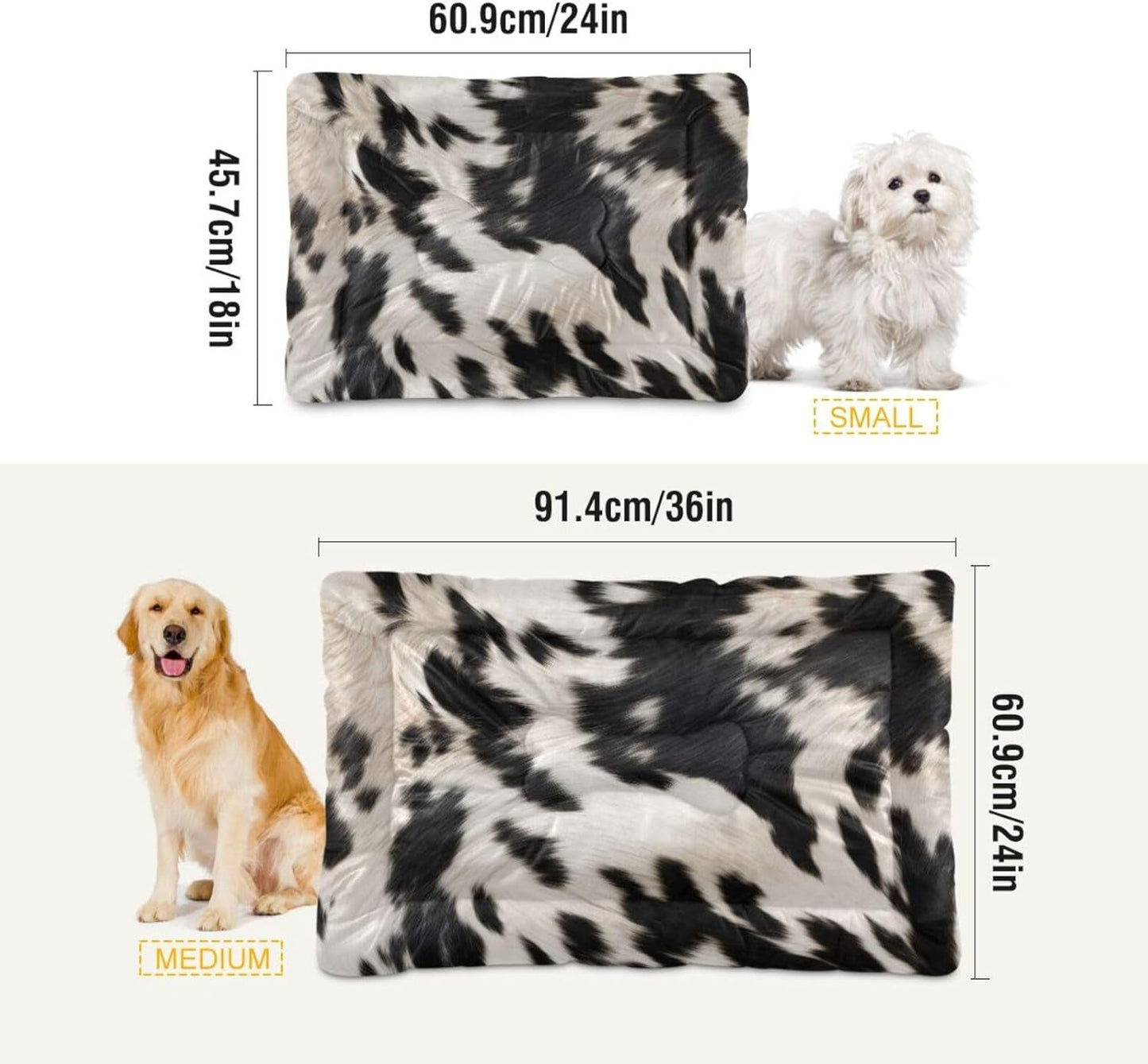 3D Cow Print Pet Bed Pad Soft Dog Bed Mat with Anti-Slip Bottom, Machine Washable Crate Pad Mattress for Dog Sleeping- 36 * 24Inches