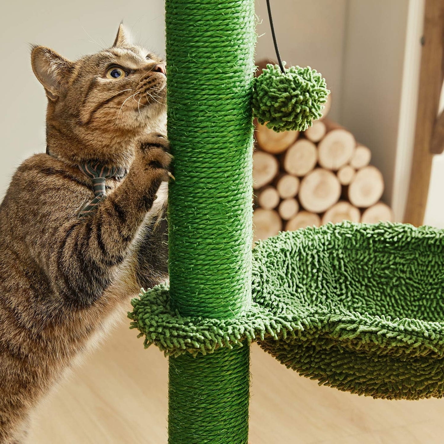 31" Cactus Cat Tree with Hammock and Full Wrapped Sisal Scratching Post for Small Cats Only Brown Medium