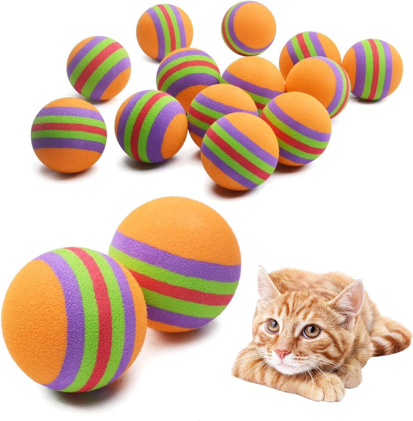 15Pcs 35Mm Pet Cat Toy Balls Interactive EVA Foam Colorful Rainbow Kitten Toys Balls for Small Dogs Puppies Kitty Quiet Indoor Outdoor Play Activity Chase Training