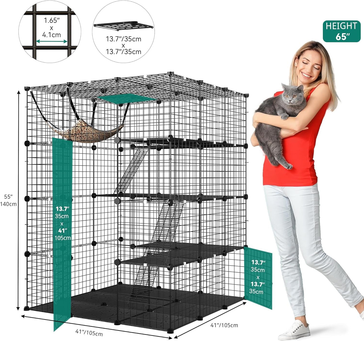 YITAHOME 4 Tier 55" Cat Cage Large Enclosures with Hammock Detachable Metal Wire Crate Kennels Indoor/Outdoor Small Animal House Fence for 1-4 Cats,Diy Pet Crate Playpen