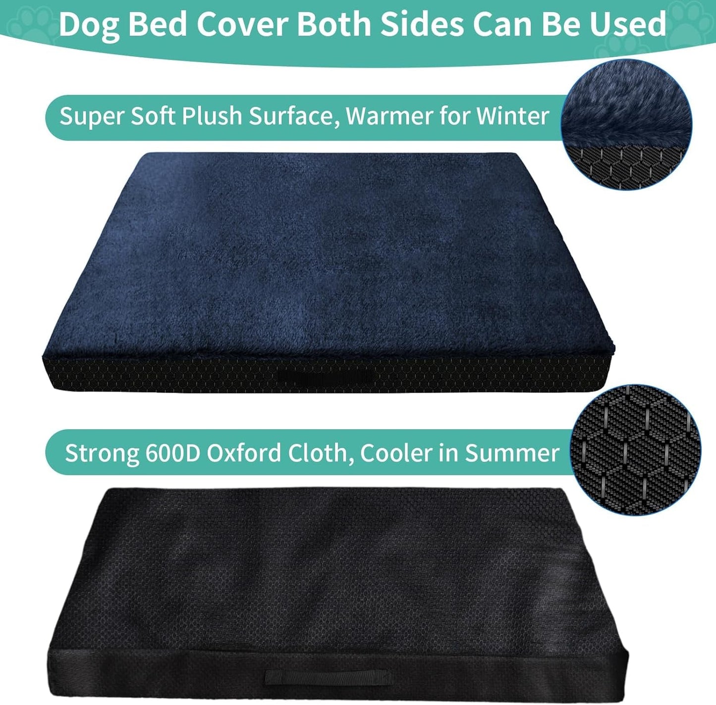 Dog Bed Covers Replacement Washable, 36Lx27Wx4H Inch Waterproof Dog Bed Covers Soft Plush Replacement with Zipper, Removable Cover & Anti-Slip Bottom for Dog/Cat, Cover Only