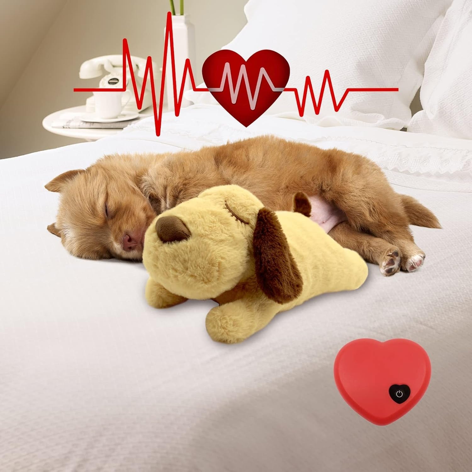 3T Group Heartbeat Dog Toy for Puppy Dog Toys with Heartbeat for Puppies Heartbeat Puppy Toy for Crate Calming Toys Stuffed Animal with Heartbeat Dog Pillow Toys Sleep Aid Toy (Yellow)