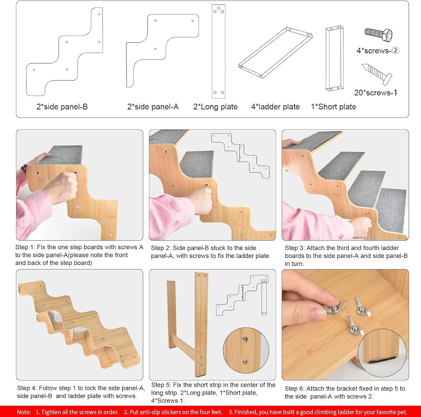 Dog Stairs for High Bed and Couch, Bamboo Dog Steps for Large and Small Dogs, 4-Step Non-Slip Balanced Pet Stairs for Dog/Cat, Wooden Dog Steps for High Beds