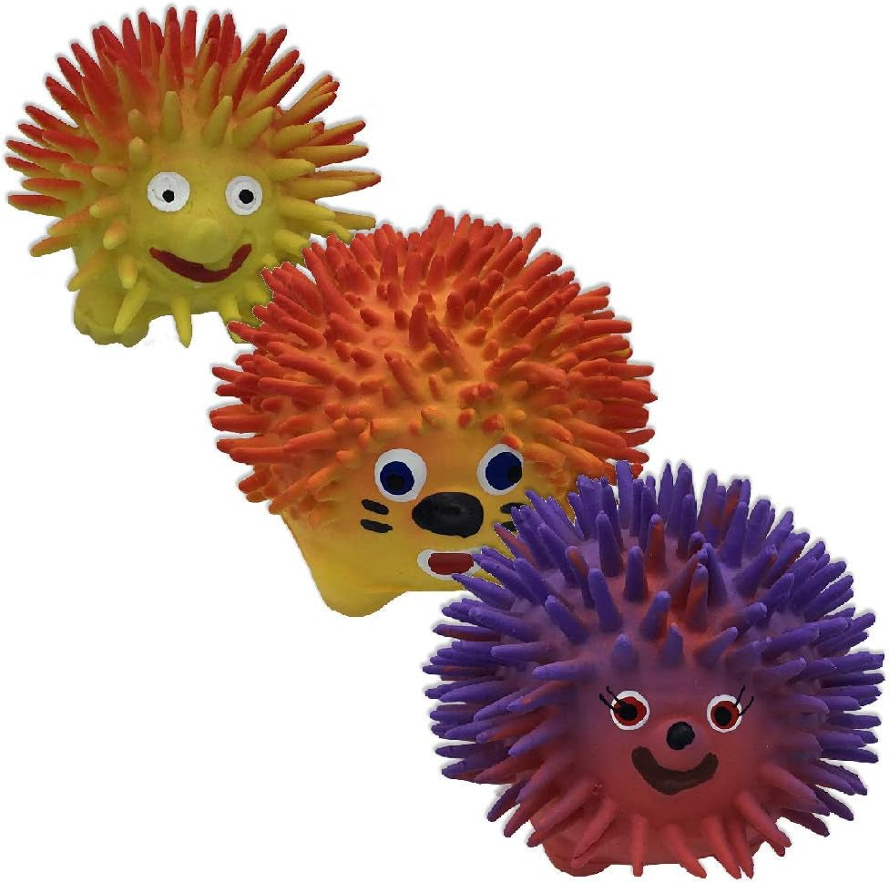 3 Pack of Assorted Latex Hedgehog Squeak Toys by Amazing Pet for Dogs and Cats 1 4.5 Inch 1 3.5 Inch and 1 2.5 Inch