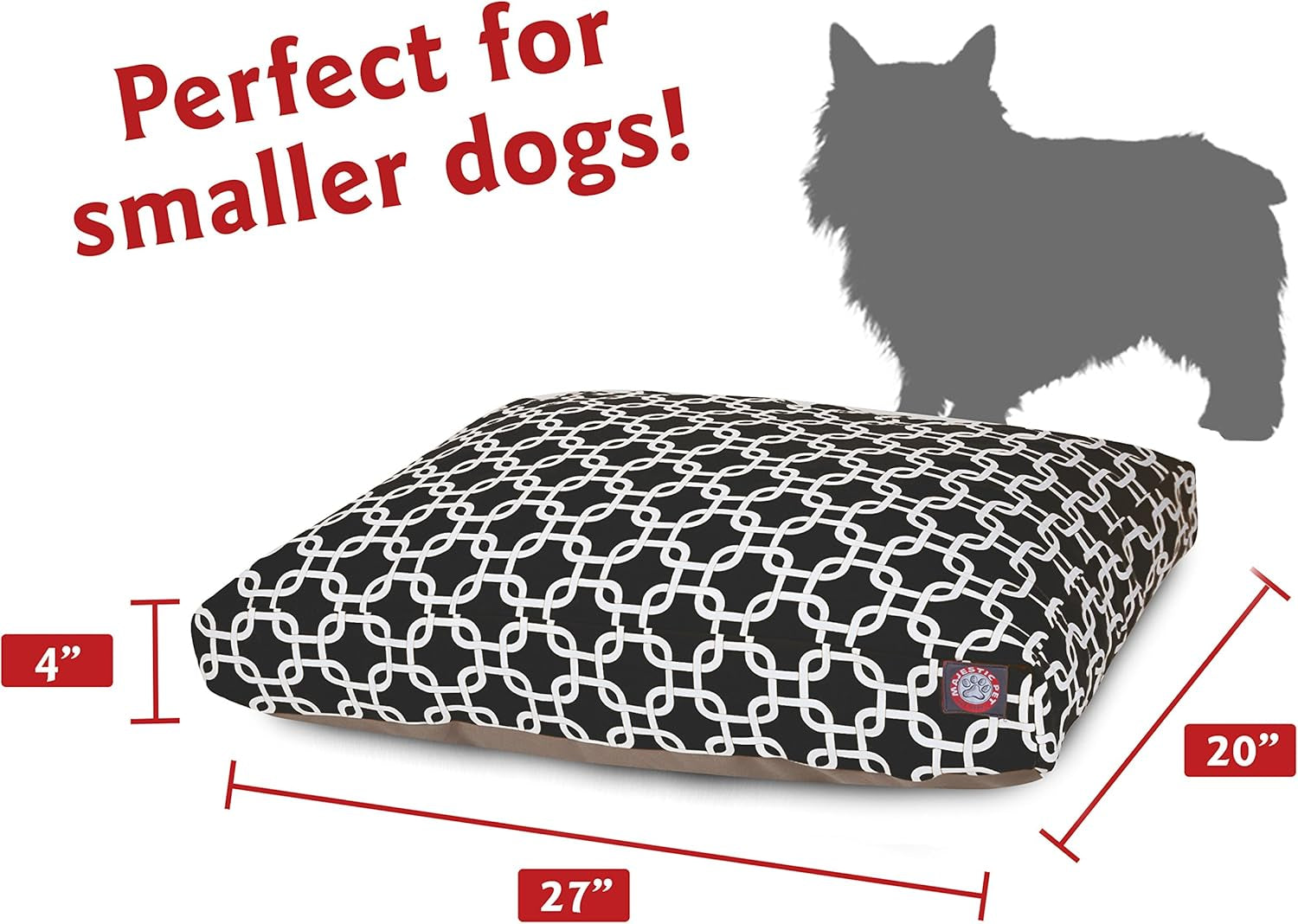 Black Links Small Rectangle Indoor Outdoor Pet Dog Bed with Removable Washable Cover by Majestic Pet Products