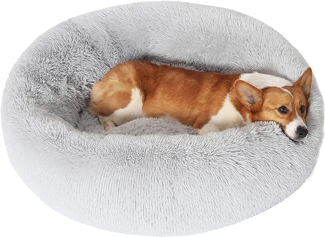 JOLLYVOGUE Calming Donut Dog Bed & Cat Bed, Anti-Anxiety Washable round Bed, Fluffy Dog Cuddler Bed, Cozy Dog Cat Cushion Bed for Small Puppy (20")