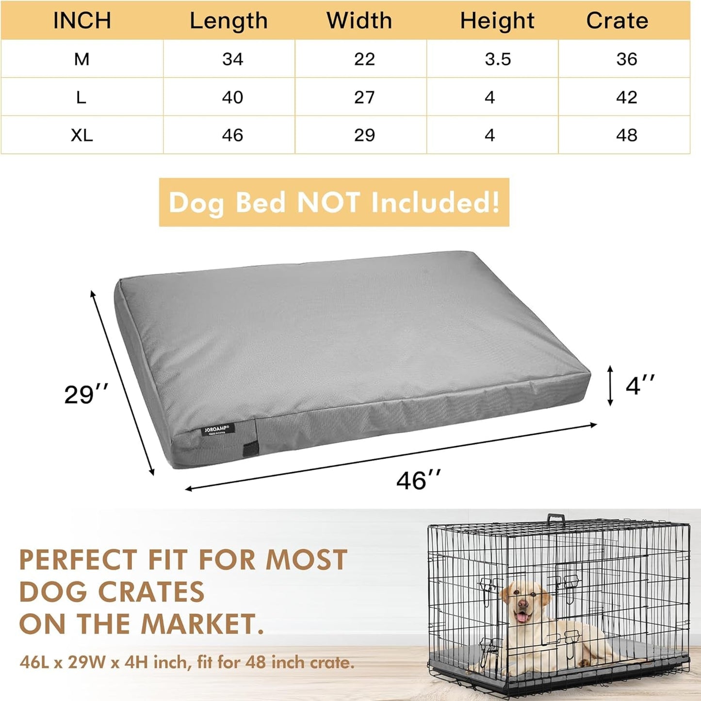 Dog Bed Cover Replacement Washable, Waterproof Large Pet Canvas Dog Crate Kennel Removable Heavy Duty Dog Bed Covers with Zipper, 46X29X4 Inches(Gray)