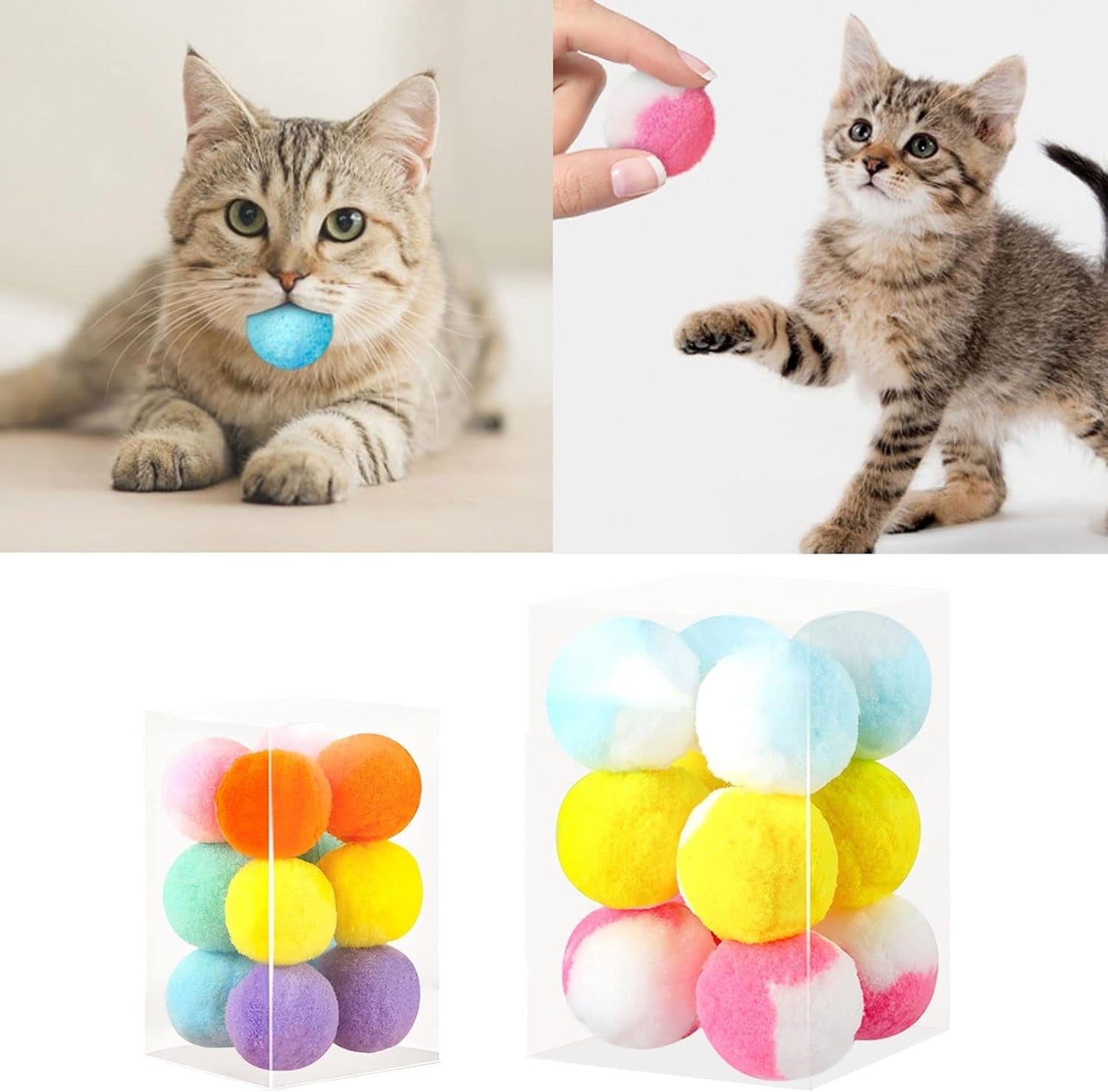 12Pcs for Cat Toy 1.8"" / 1.2"" Soft Kitten Pompon Toys Indoor Cats Interactive Playing Quiet Ball Cats Favorite Toy Cat Toys Plush, Single Color