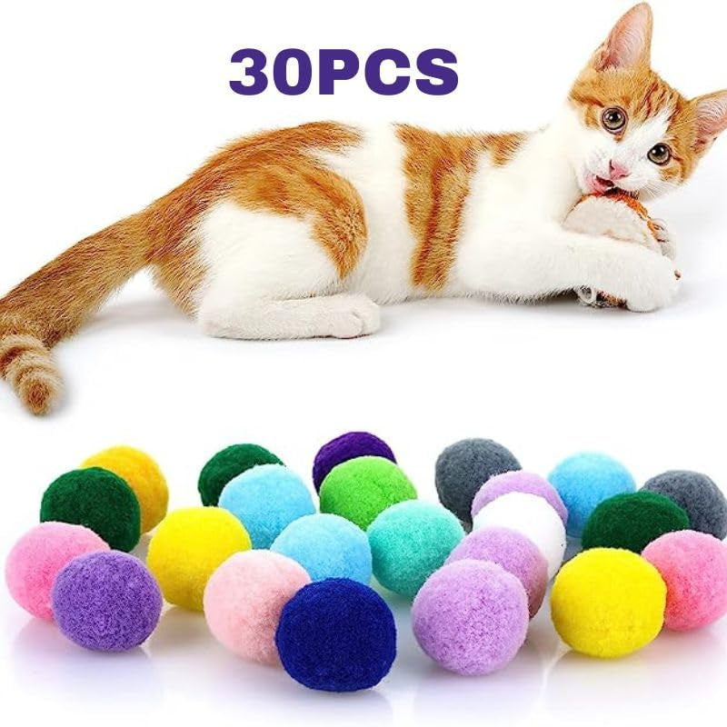 30 Pcs Large Cat Toy Balls, Soft Cat Balls for Kitten Training and Play 1Inch Soft Pom Poms Ball Cat Play Toy Pompon Pet Products for Cats