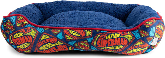 DC Comics for Pets Superman Logo Cuddler Dog Bed | Soft and Comfortable Superhero Cozy Cuddler Dog Bed for Pets | Blue and Red Elevated Dog Bed 24 X 19 X 8