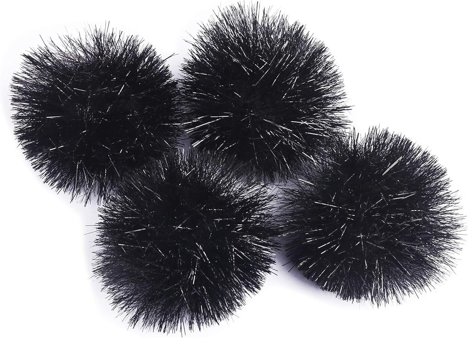 15Pcs Jumbo Pom Bushy Sparkle Ball Cat Toy, Interactive Glitter Pom Pom Cat Toy Balls for Kittens (With Tinsel:3 Inch,Black)