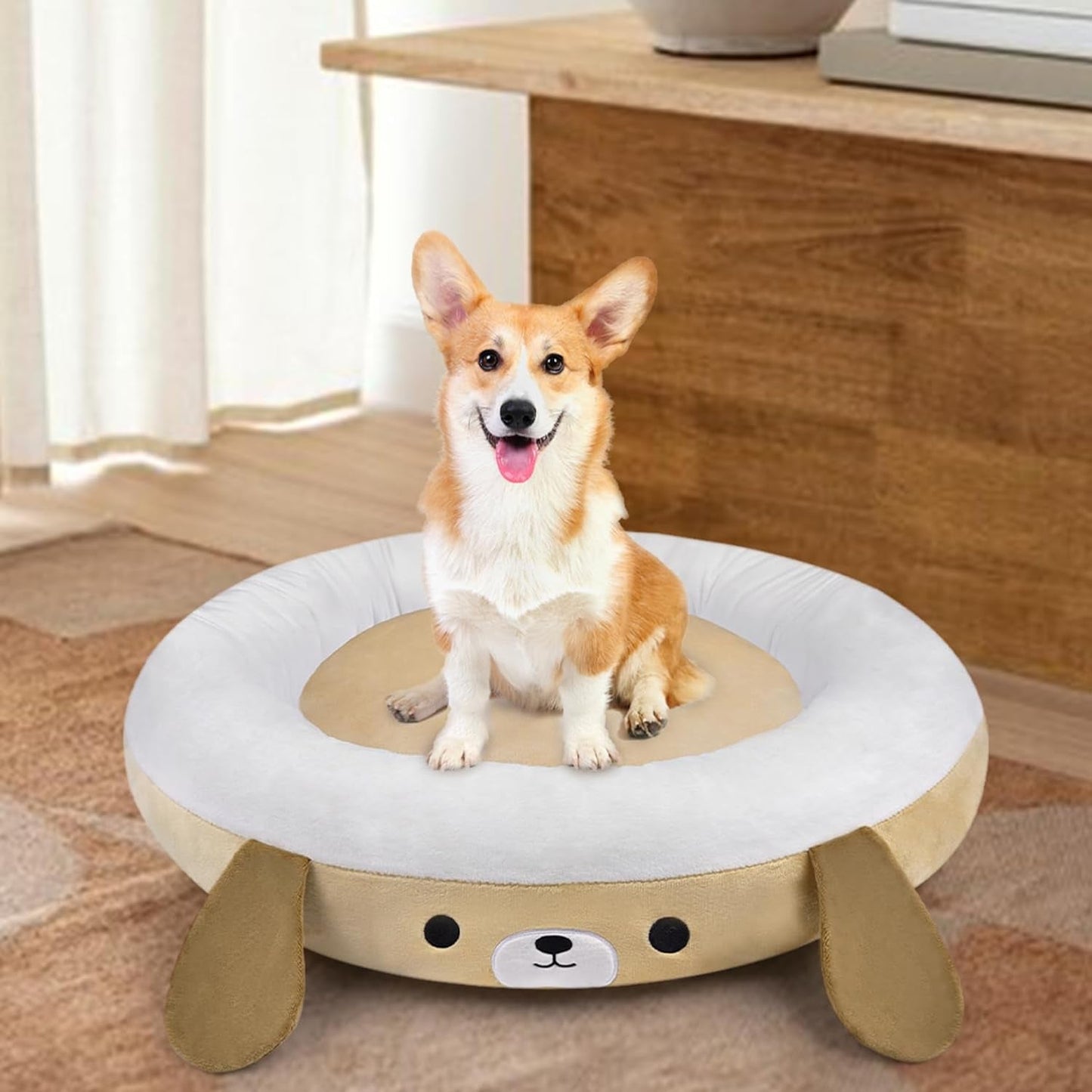 Calming Dog Bed & Cat Bed, 21Inch Cute Dog Bed for Medium Dogs, Soft Cat Bed or for Small Dog, Washable Dog Bed Durable Cat Bed round Pet Bed（Labrador Shape）