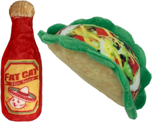 KITTYBELLES Huxley & Kent Cat Toy Bundle | Fat Cat Hot Sauce & Taco | Soft Plush Pounce Kitty Toy with Catnip and Crinkle