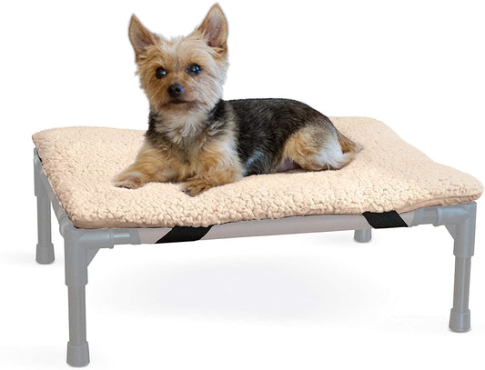 K&H Pet Products Original Microfleece Pad for Outdoor Raised Dog Bed, Portable and Washable Dog Cot Pad (Cot Sold Separately) - Tan Fleece Small 17 X 22 Inches