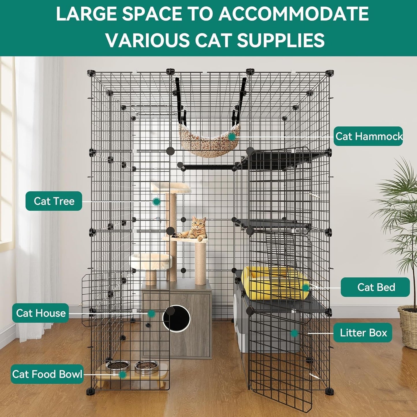 YITAHOME 4 Tier 55" Cat Cage Large Enclosures with Hammock Detachable Metal Wire Crate Kennels Indoor/Outdoor Small Animal House Fence for 1-4 Cats,Diy Pet Crate Playpen