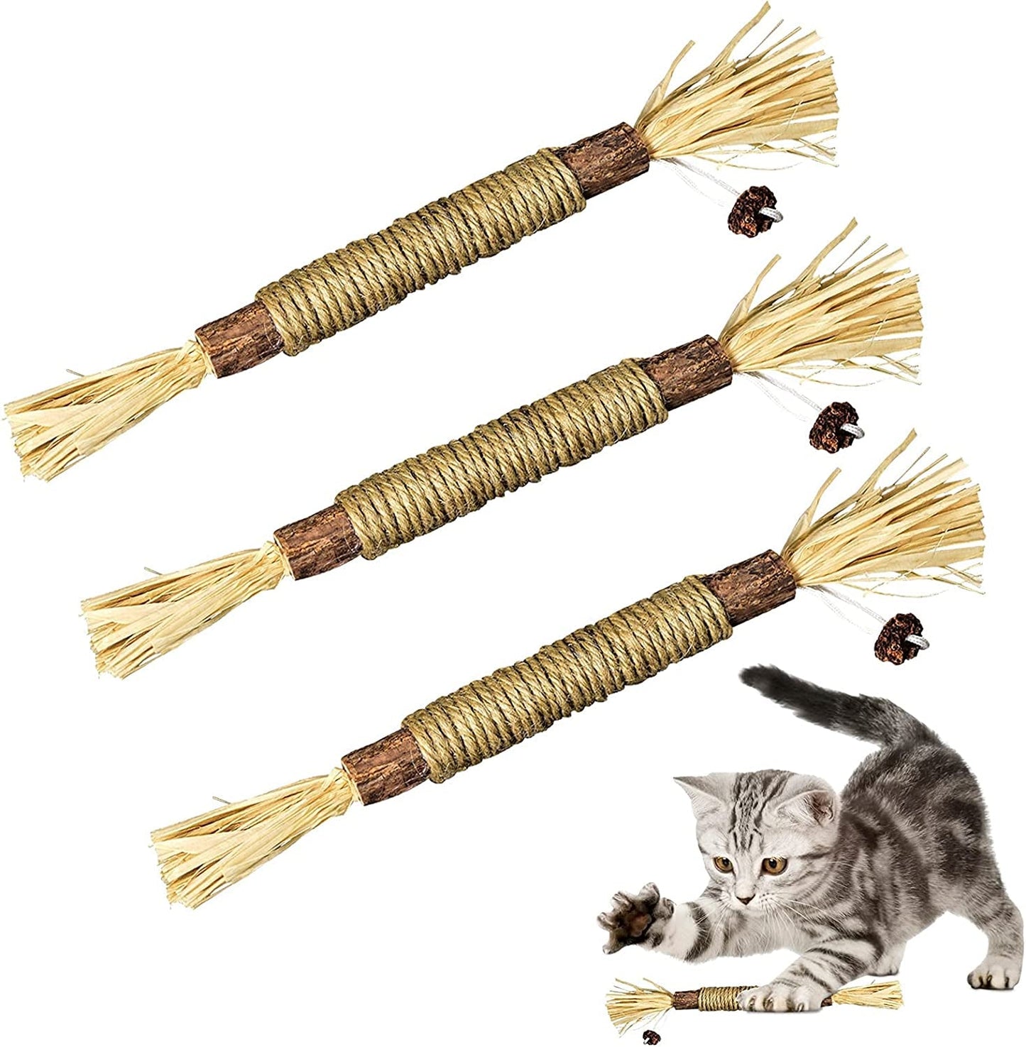 3 Pack Silvervine Sticks Cat Toys for Indoor Cats Interactive Silvervine for Cats Catnip Toys for Indoor Cats Chew Toy for Cat Teeth Cleaning Kitten Teething