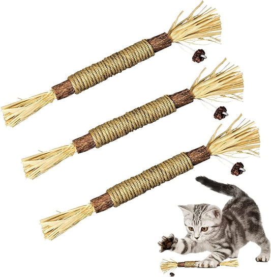 3 Pack Silvervine Sticks Cat Toys for Indoor Cats Interactive Silvervine for Cats Catnip Toys for Indoor Cats Chew Toy for Cat Teeth Cleaning Kitten Teething