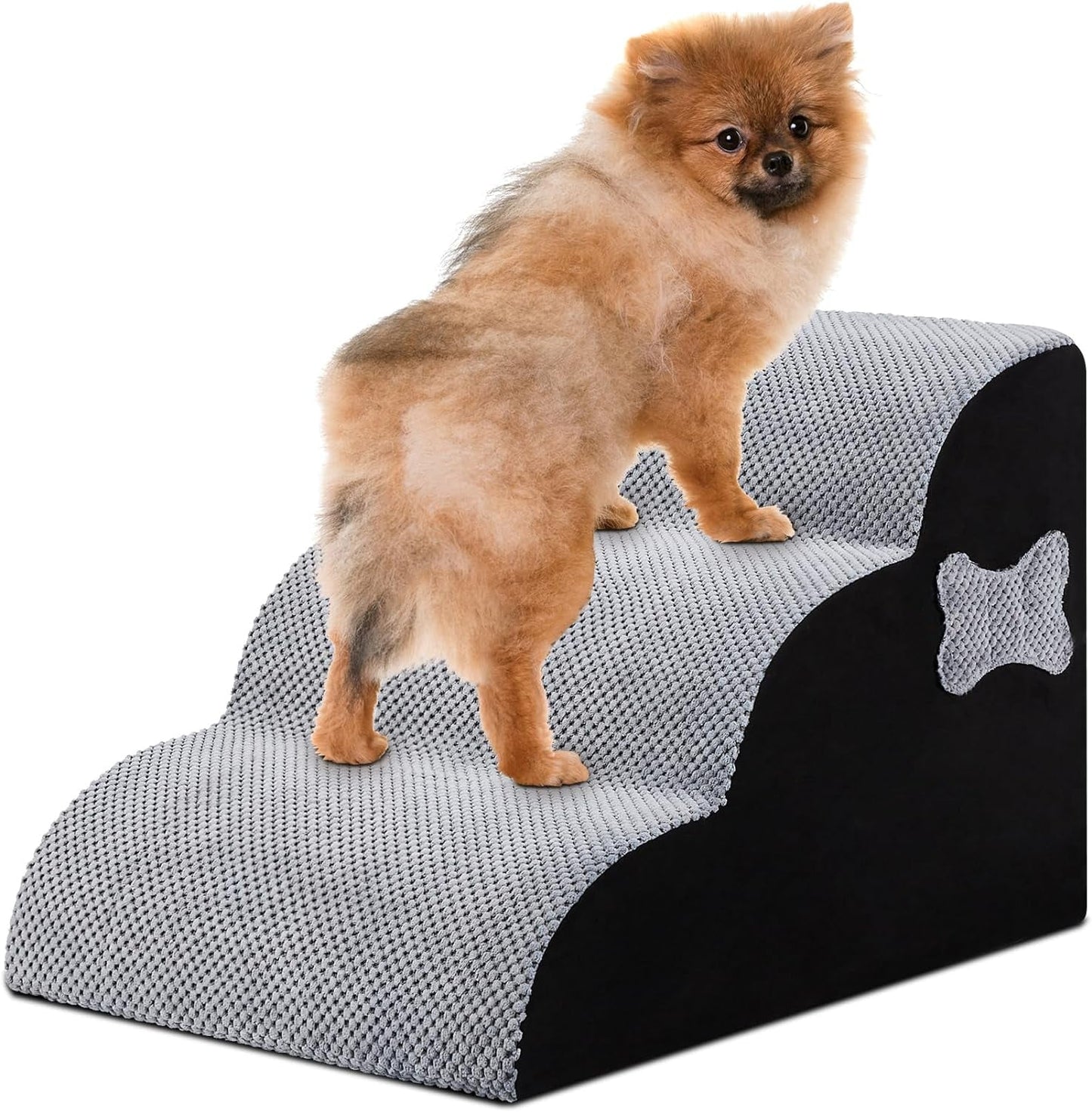 Dog Stairs for Small Dogs, 4 Steps Pet Steps for High Beds and Couch, Non-Slip Bottom Dog Steps,High Density Foam Pet Stairs Ramp for Small Dogs and Cats, with Removable Washable Cover, Grey