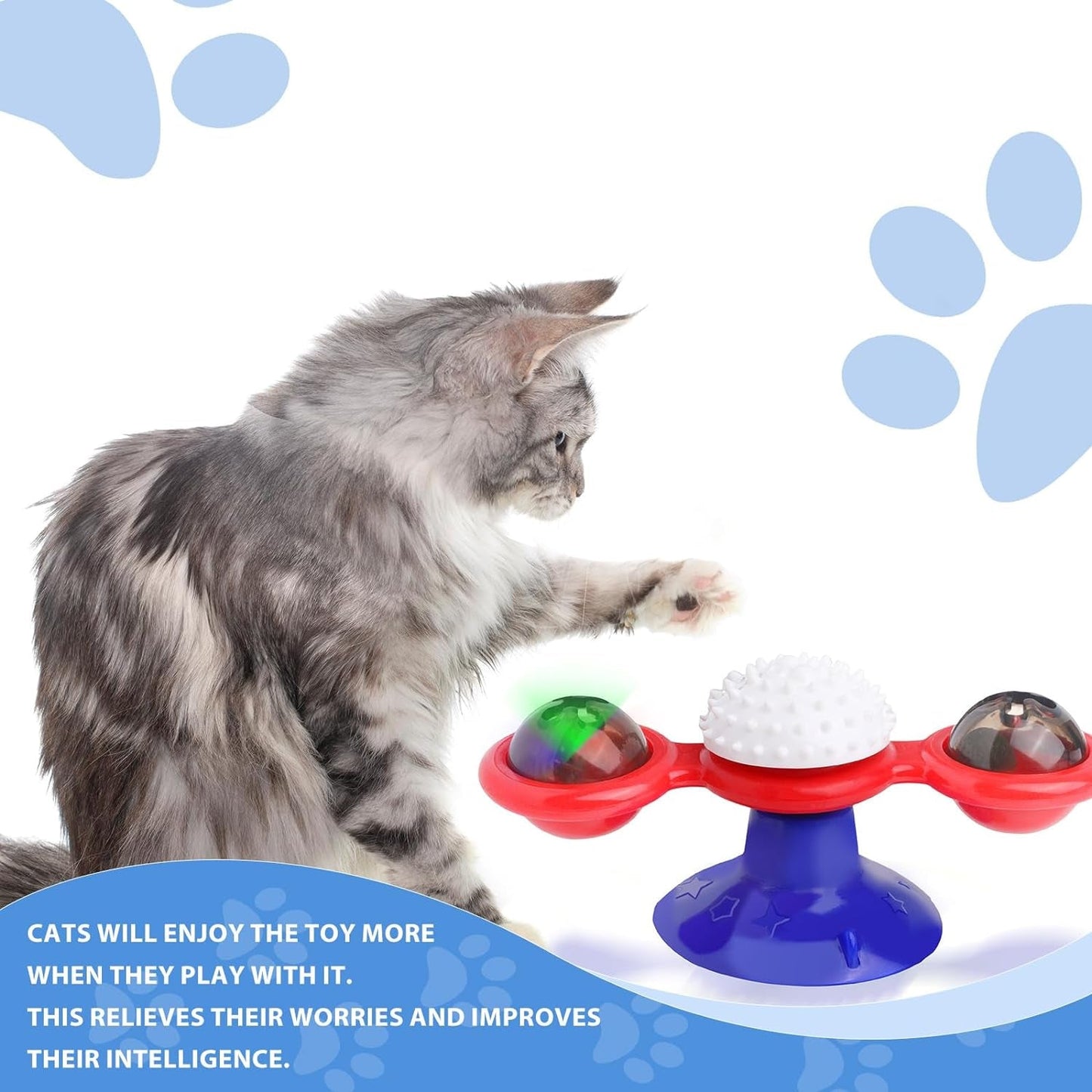 YASUOA Interactive Windmill Cat Toy - Multi-Colored LED Light Catnip Toy with Suction Cup - Funny Kitten Toys for Indoor Cats - Cat Chew Exercise Toy