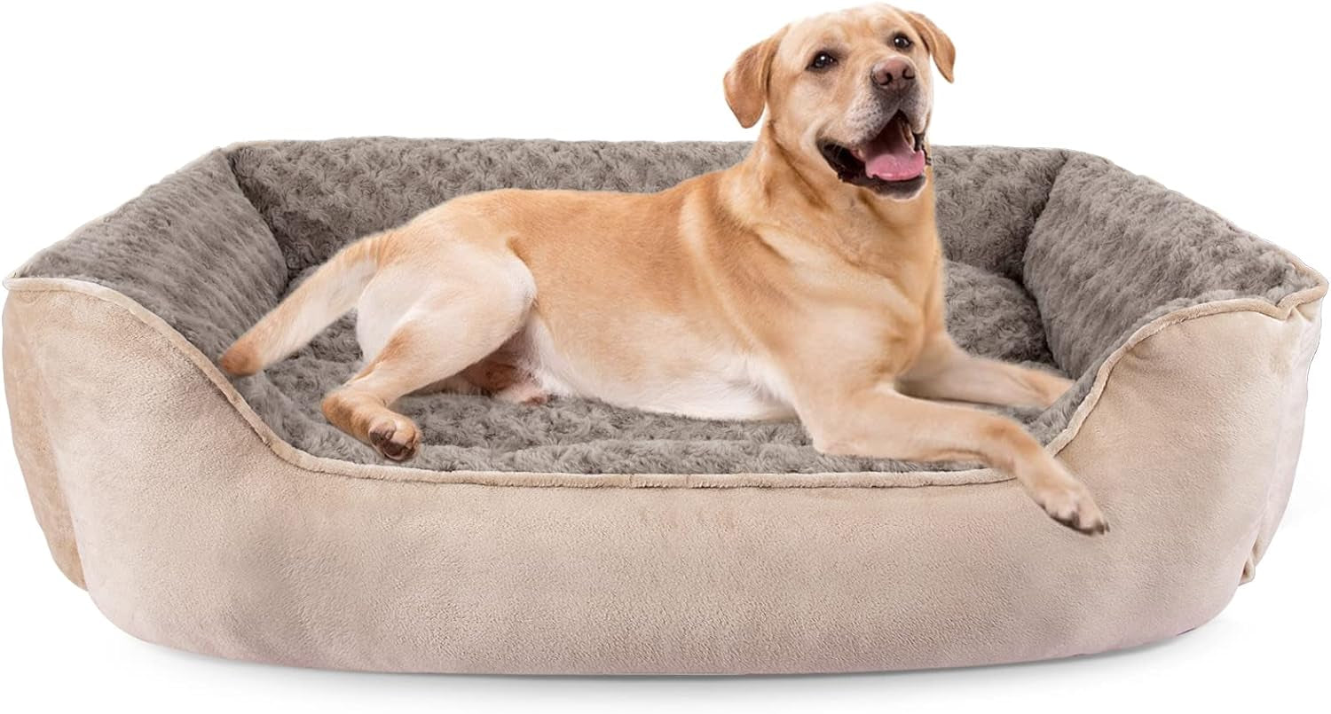 JOEJOY Rectangle Dog Bed for Large Medium Small Dogs Machine Washable Sleeping Sofa Non-Slip Bottom Breathable Soft Puppy Bed Durable Orthopedic Calming Pet Cuddler, Multiple Size, Beige