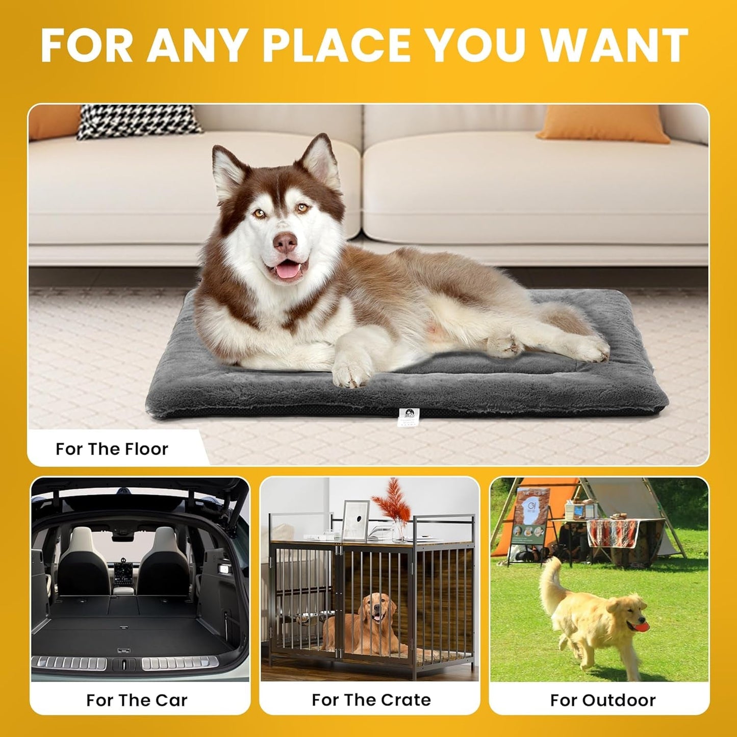 Dog Beds Crate Pad for Large Dogs, Cat Bed Washable Dog Crate Pad Dog Bed Mat Washable Dog Beds Anti-Slip & Anti-Scratch Pet Sleeping Mat(Gray, L)