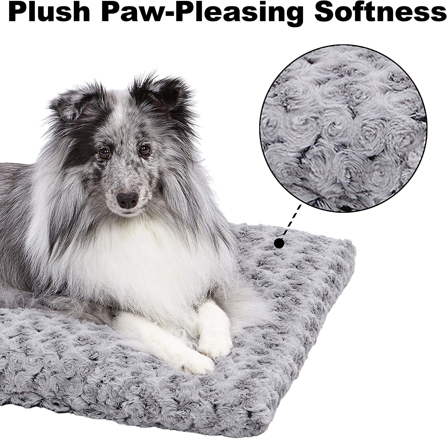 Midwest Homes for Pets Deluxe Dog Beds Super Plush Dog & Cat Beds Ideal for Dog Crates Machine Wash & Dryer Friendly, 1-Year Warranty, Gray, 24-Inch