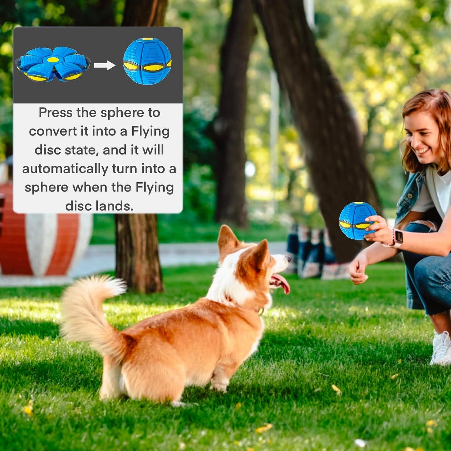 2024 New Doggy Disc Ball, Interactive Flying Saucer Ball Dog Toys, Pop up Ball for Dogs, Variable Form Pet Toys (Blue)