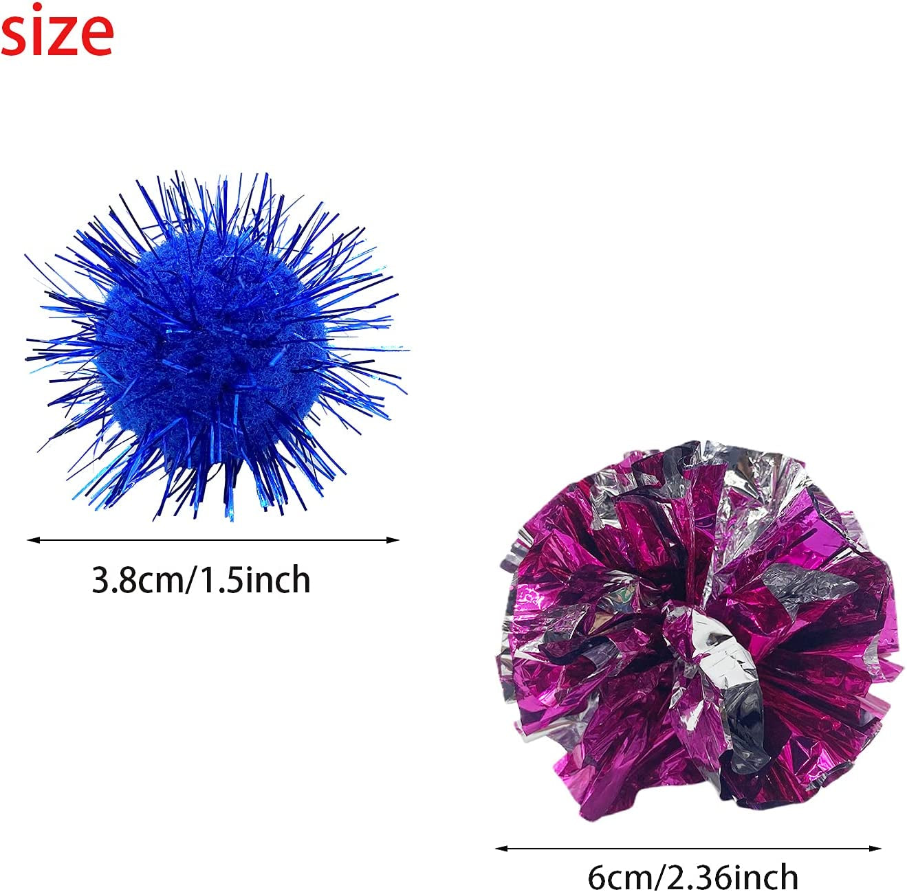 30 Pcs Crinkle Balls Cat Toys Sparkle Balls, 10 Pcs Mylar Crinkle Balls Cat Toy, 20 Pack Glitter Pom Pom Balls Cat Toy Pom Balls Tinsel Balls, Color Random