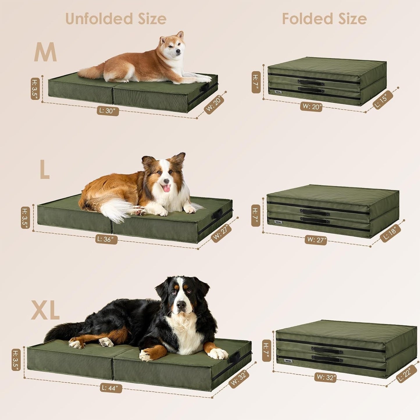 EHEYCIGA Foldable Waterproof Dog Beds for Extra Large Dogs - Outdoor Orthopedic Dog Bed with Washable Removable Cover, XL Pet Bed Mattress with Handle, 44 X 32 X 3.5 Inches