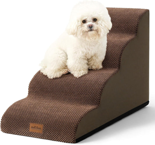 Dog Stairs Dog Steps Dog Ramp for Small Dogs and Cats,Pets Stairs Pets Steps with High Density Lightweight Sponge Suitable for High Beds Sofa(Brown,Four Steps)