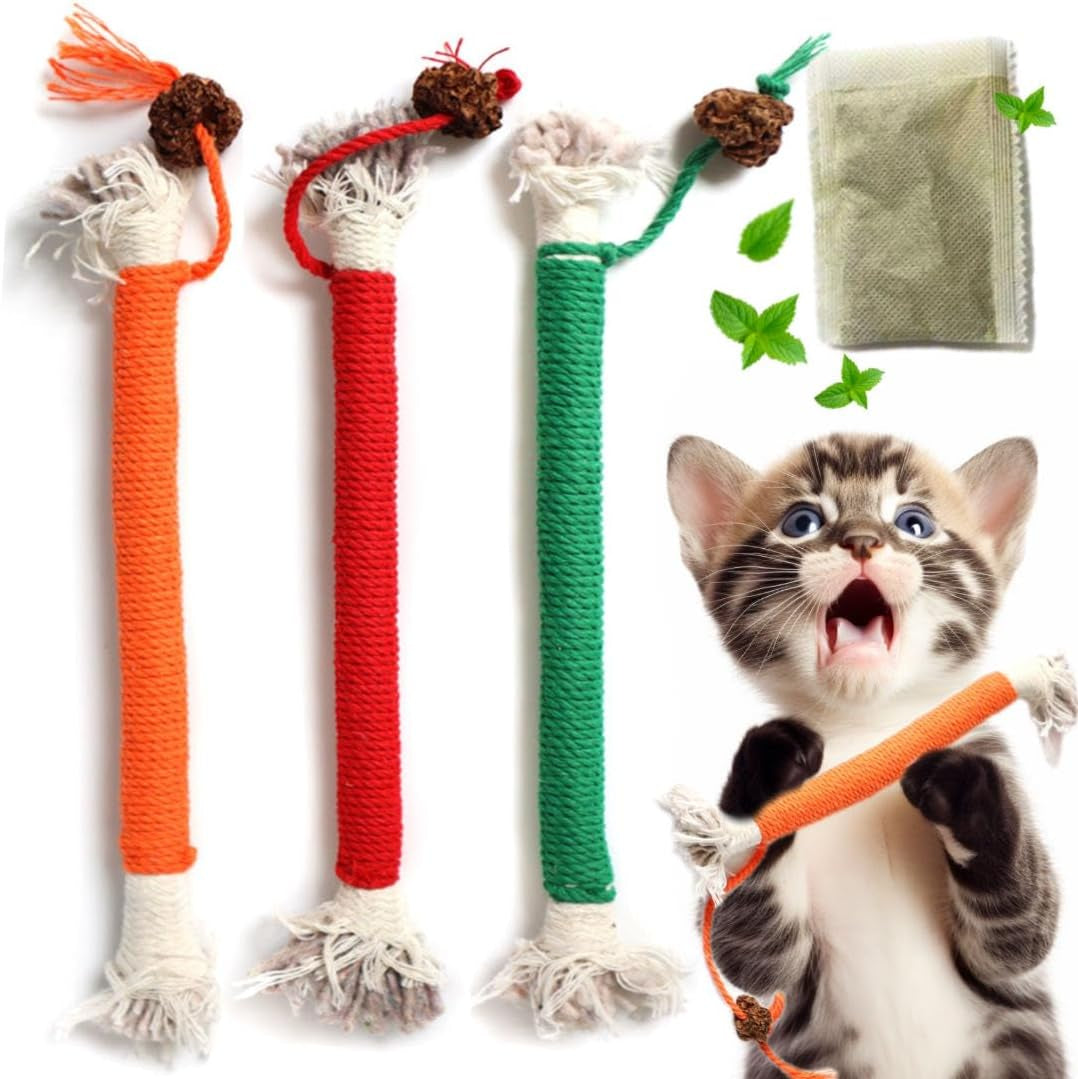 27.56&7.87 Inches Big Cat Chew Toys for Indoor Cats,Huge Catnip Toy for Teeth Cleaning, Interactive Cat Nip Teething Rope Toys for Cats Kittens Kitty, 2 Pack (Plus 2 Packs of Catnip)