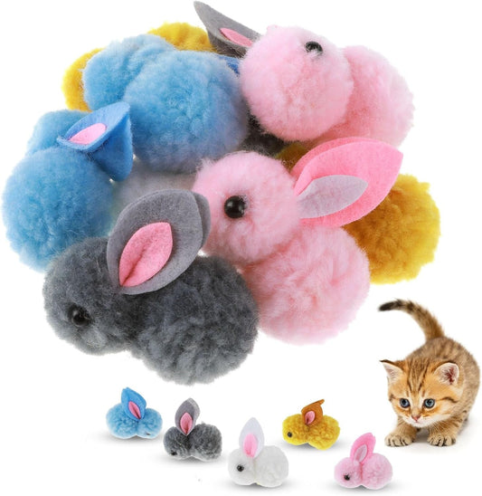 10Pcs Cat Plush Toy Balls, Cute Bunny Shape Kitten Pompom Soft Kittens 5.5Cm/2.16In Puff Ball Indoor Fun Colorful Cat Ball Toy Cat Pom Pom Balls for Pet