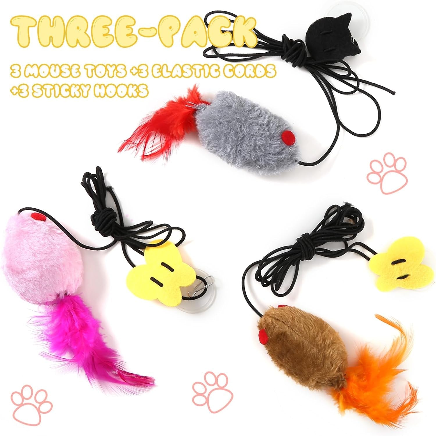 3 Pack Hanging Mouse Cat Toy for Indoor Cats,Cat Catching Mouse Toy, Interactive Cat Mice Toys for Indoor Cats Kittens Self Play Chase Exercise