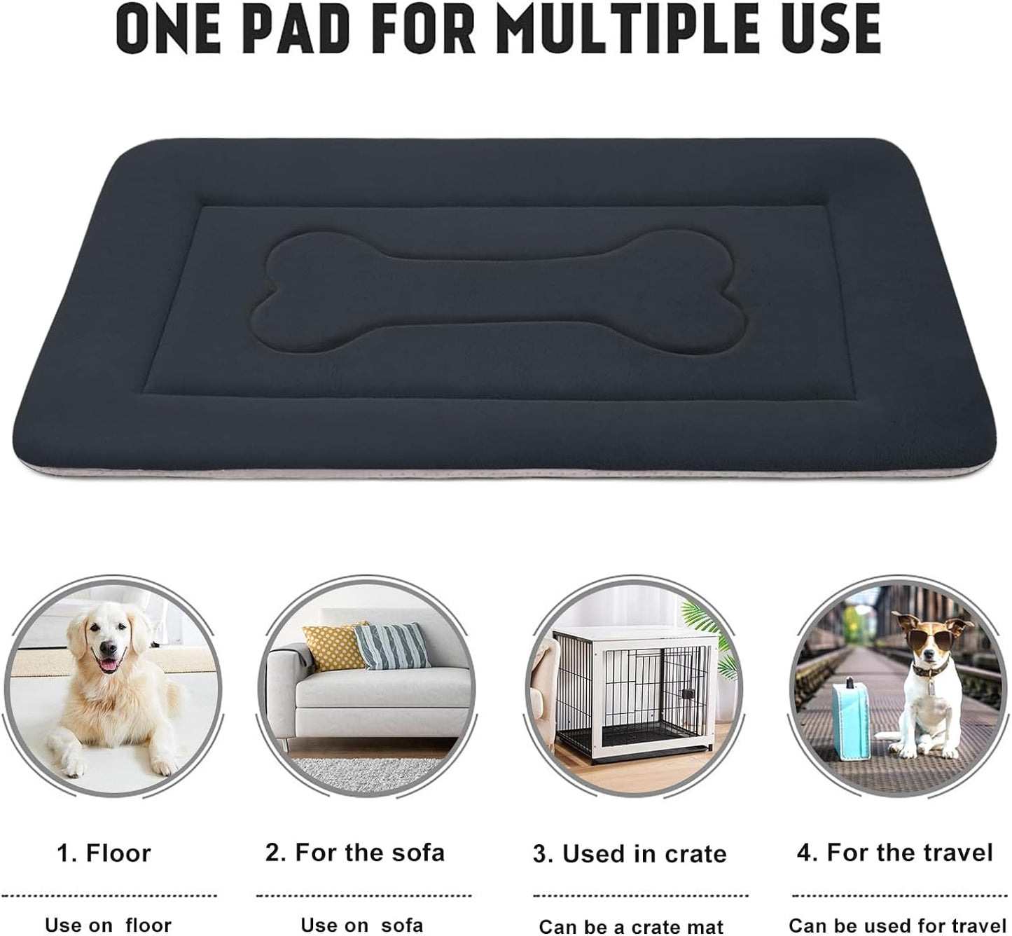 Joicyco Large Dog Bed Soft Dog Crate Pad Mat 42 in Non-Slip Bottom Washable Dog Sleeping Mattress Pet Beds Cat Bed Kennel Pad, Dark Gray