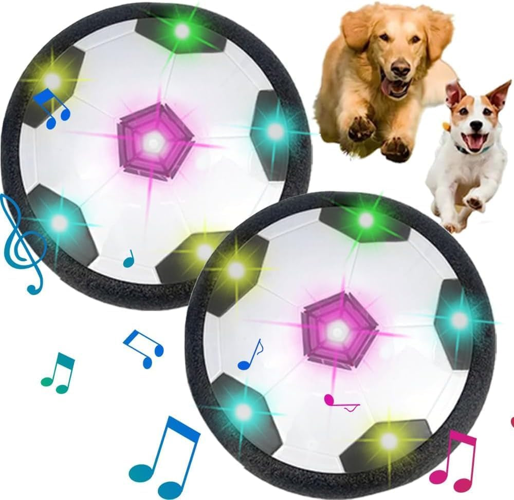 2PCS Active Gliding Disc, 2023 New Interactive Dog Toy Light up Gliding Disc Indoor Soccer Ball Games, Automatic Self Moving Ball Dog Flying Discs Toy Flying Saucer Ball for Dogs Pets (With Light)