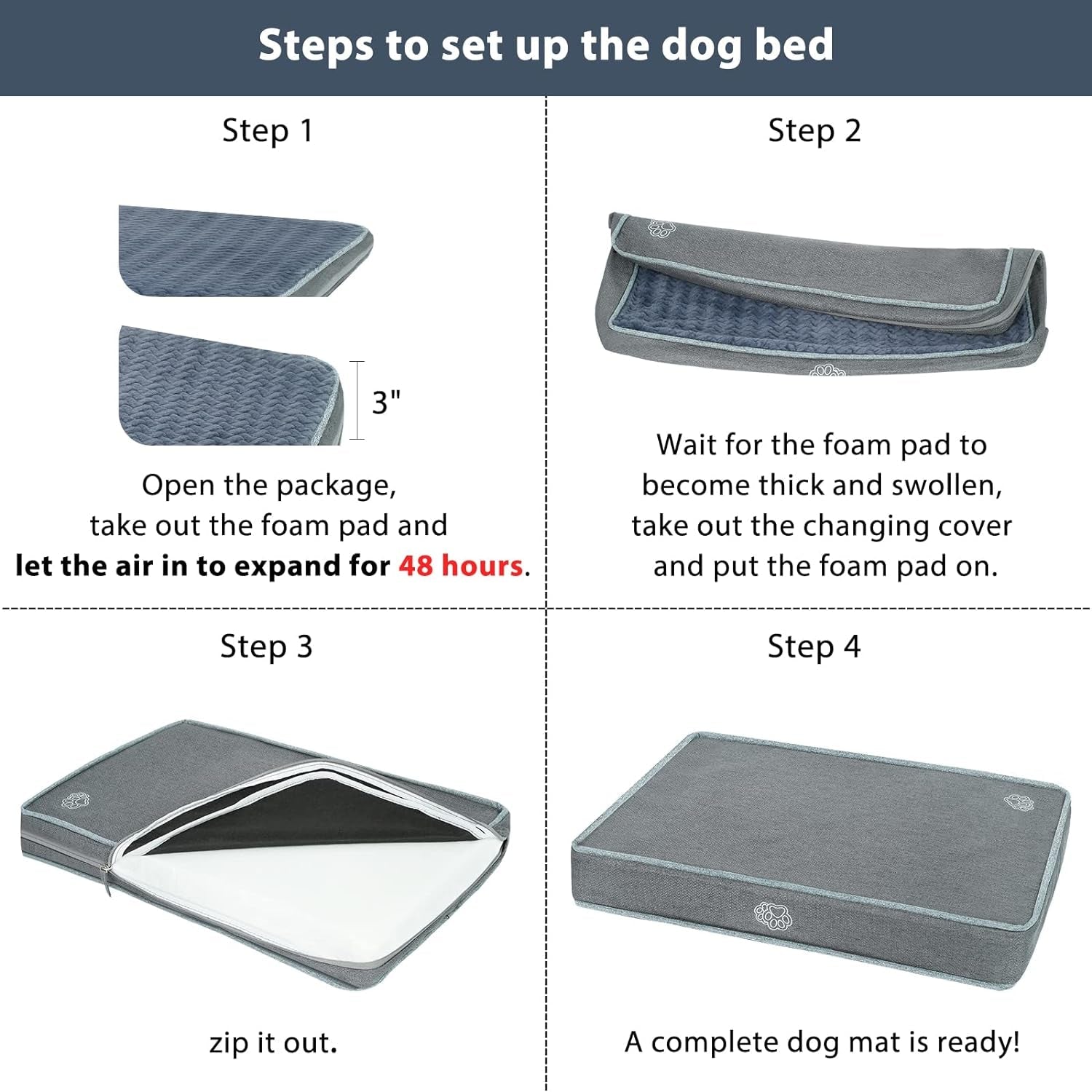 EMPSIGN Crate Dog Bed - Pad for Dog Crate, Reversible Pet Crate Mat with Removable Washable Cover, Kennel Pads for Dog Cages Suitable for S to XXL Dogs - Stone Gray