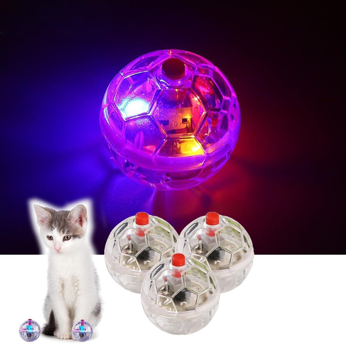 1.38 X 1.5 Inchestransparent Light up Cat Balls Motion Activated Interactive Cat Toy for Animal Dog Running Activity Indoor Supplies Small LED Glowing Pet Balls Ghost Hunting Light up Cat Ball Toy