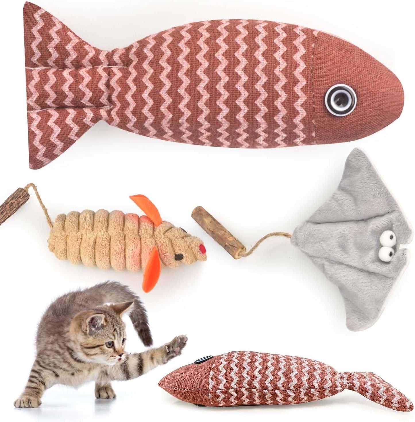 3Pcs Cat Toys Fish Catnip Toys Interactive Cat Toy Cat Chew Toy Cat Pillow Toys Kitten Exercise Kicker Toys for Indoor Cats Kitty Kitten Catnip Exercise Toys Cat Gifts Kitty Toy