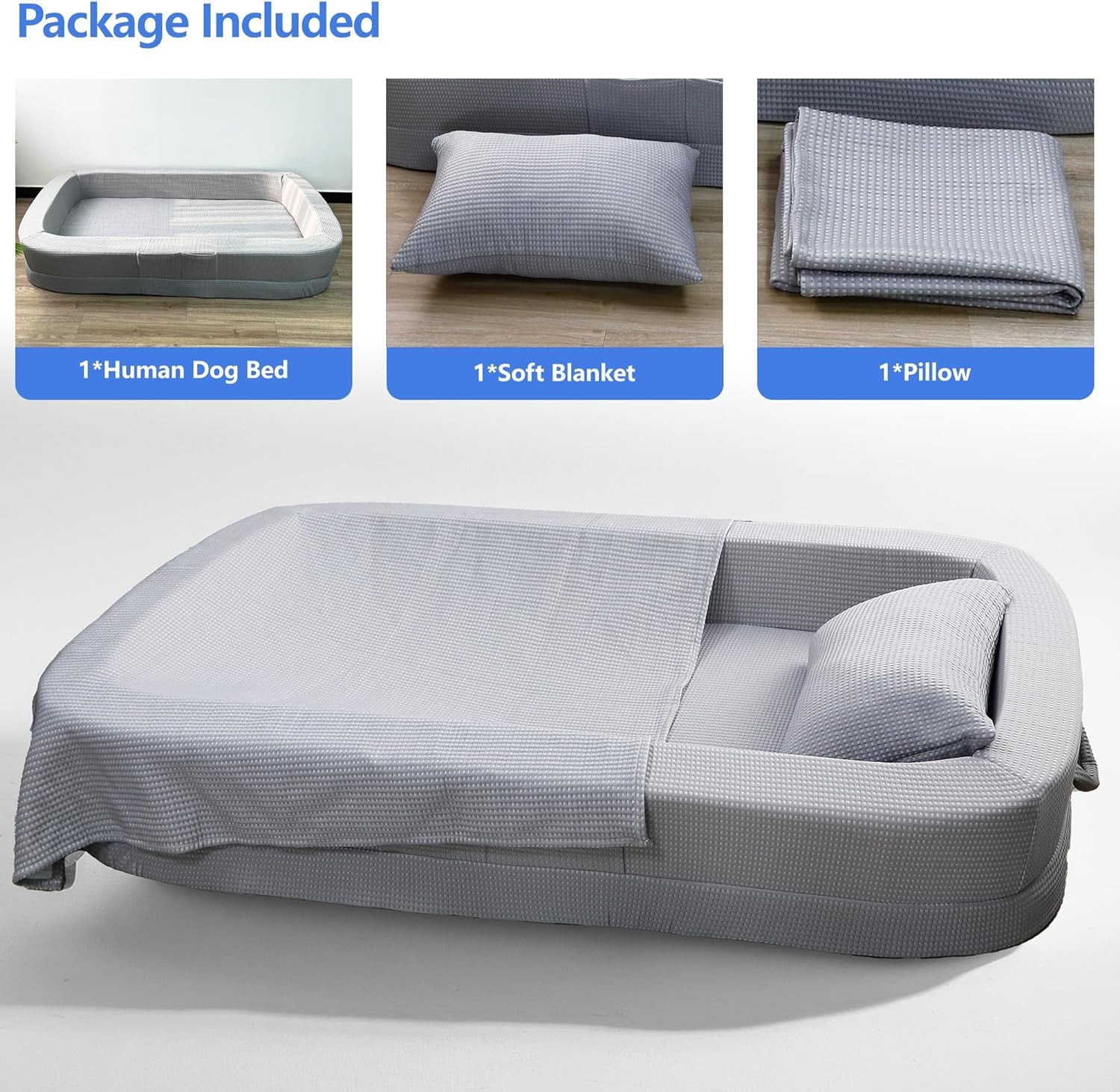 Human Sized Dog Bed, Cooling Large Pet Bed, 69" X41"X13" for Small Medium Big Pets with Blanket and Pillow Washable