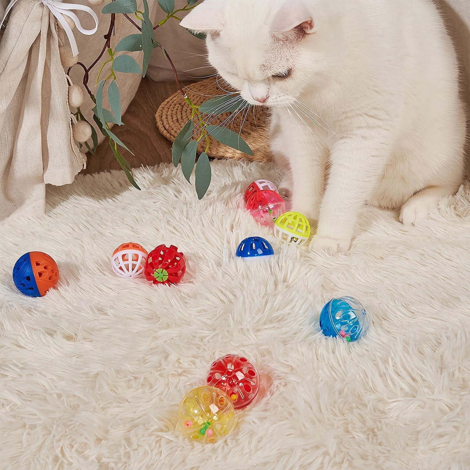 12PCS Value Pack Plastic Ball Cat Toys Lattice Balls with Bell Jingle Kitten Toys,Perfect for Kittens,Cats, and Puppies!