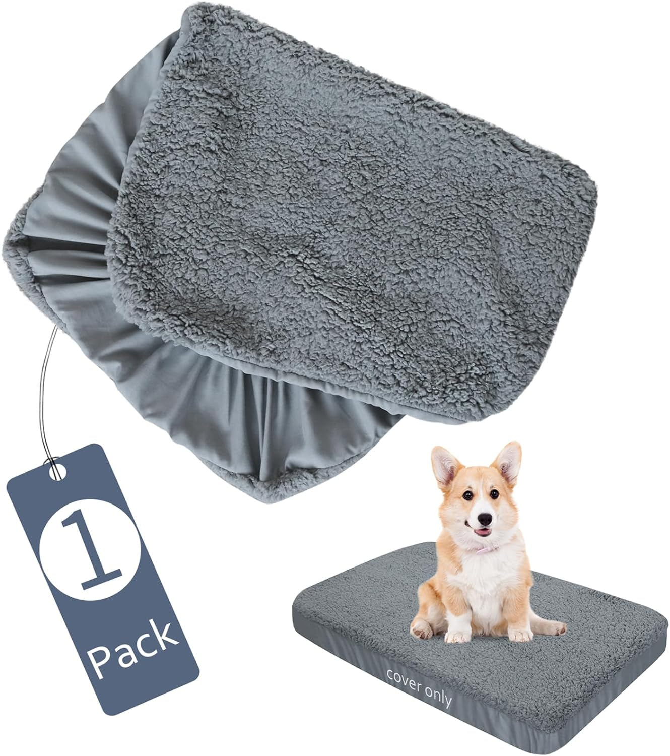 Dog Bed Covers Soft Plush Replacement Washable, Waterproof Dog Bed Liner Grey, Dog Mattress Cover, Pet Bed Cover 44X32 Inches, for Dog/Cat, Cover Only