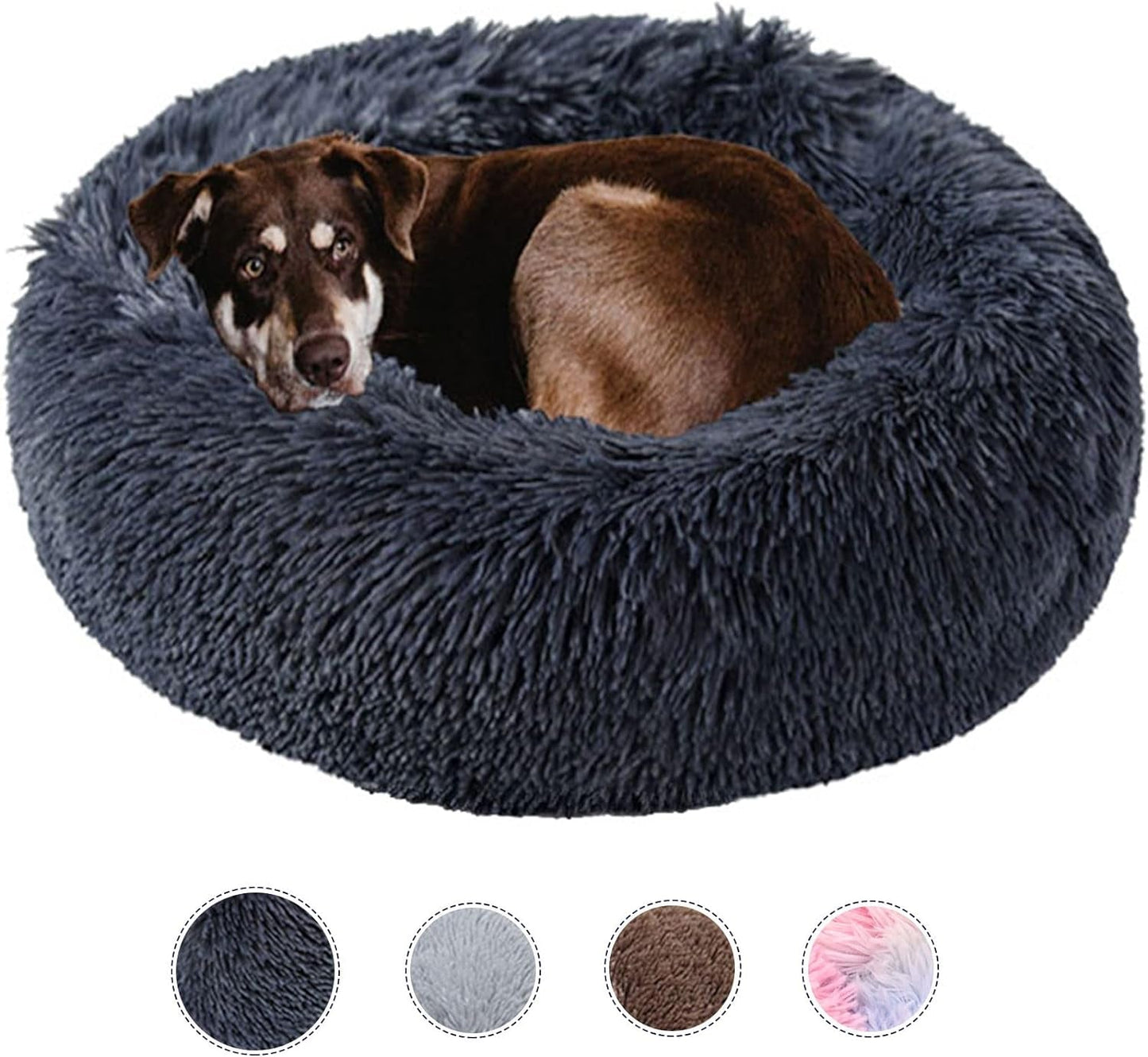 Dog Bed Calming Dog Beds for Small Medium Large Dogs - round Donut Washable Dog Bed, Anti-Slip Faux Fur Fluffy Donut Cuddler Anxiety Cat Bed(20")