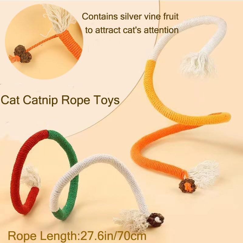 3Pack Cat Rope Toy Cotton Rope Cat Toys for Indoor Cats Bite-Resistant Catnip Toys Safe Teeth Cleaning Chew Cat Toy Interactive Cat Rope Toys with Silvervine Fruit for Cats