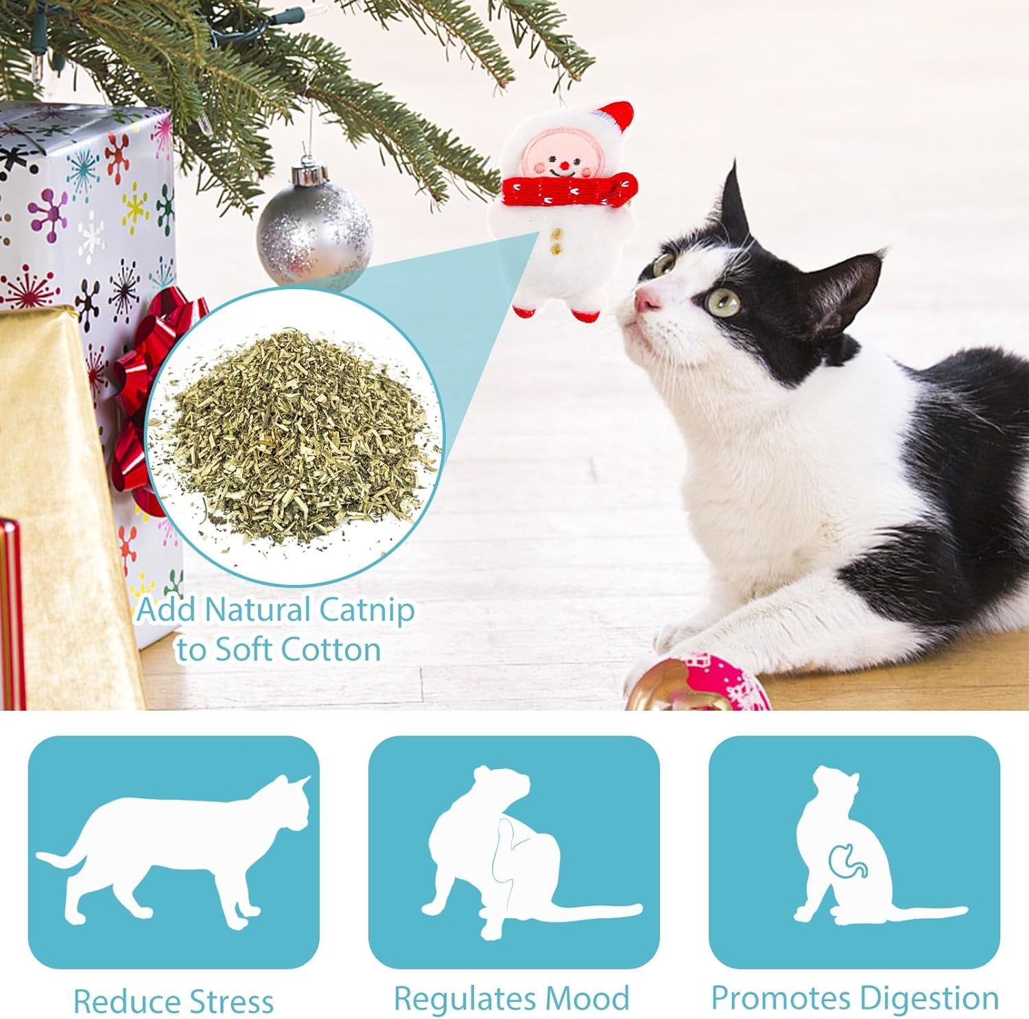 3Pcs Christmas Catnip Toys Cat Chew Toy Bite Resistant Catnip Toys for Cats Catnip Filled Cat Teething Toy Festive Holiday Cat Lover Gift