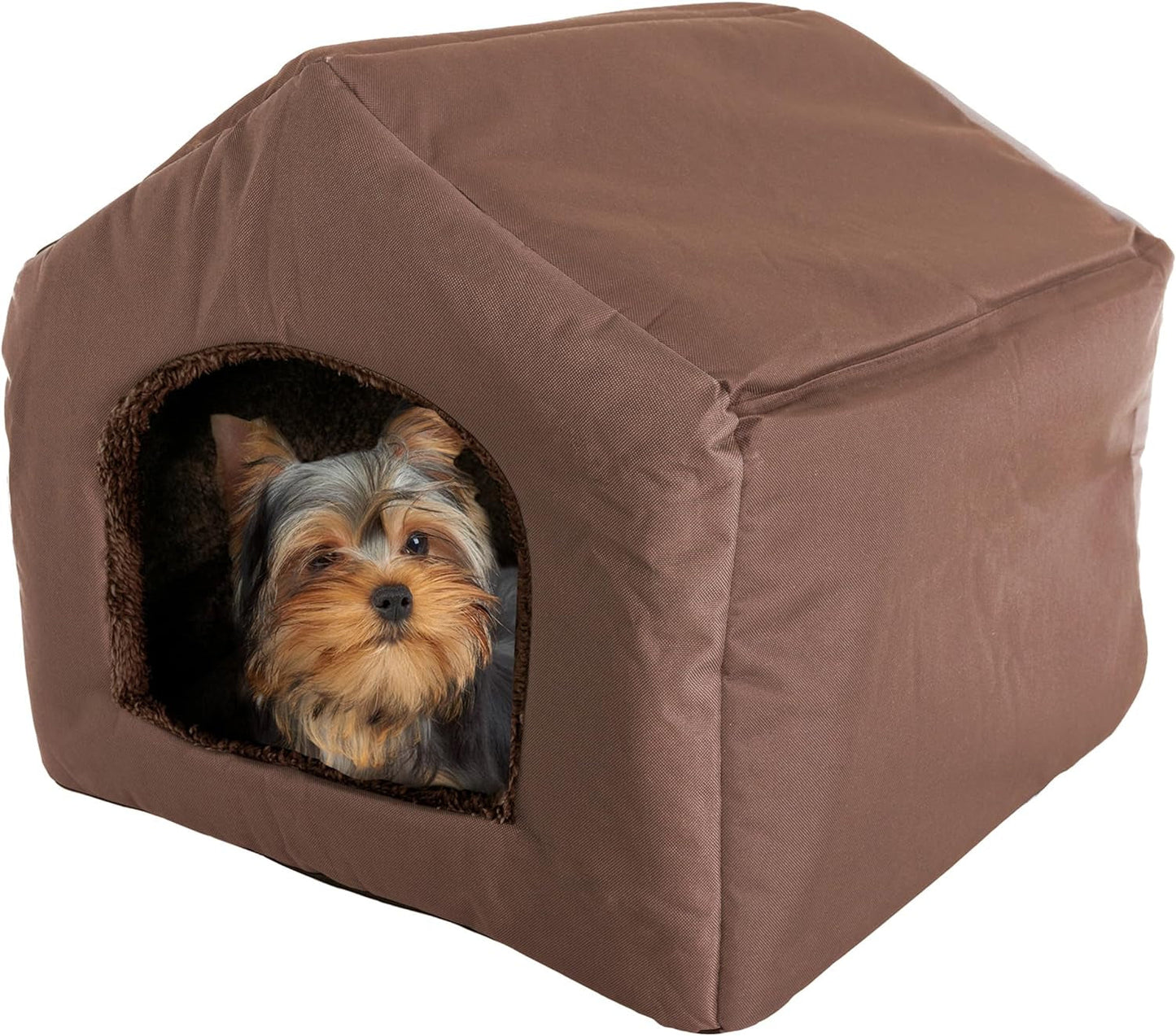 Dog House - Indoor Dog House with Removable Sherpa Cushioned Pad - Pet Bed for Small Dogs, Cats, or Kittens - Dog Houses by PETMAKER (Gray)